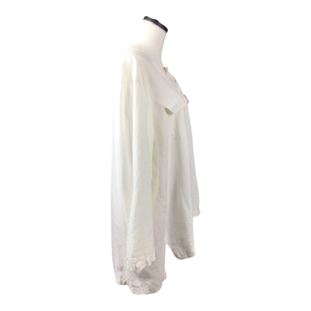 Ellen Tracy Linen Pullover Lace-Up White Tunic Top XL Roll Tab Sleeve - Picture 2 of 10